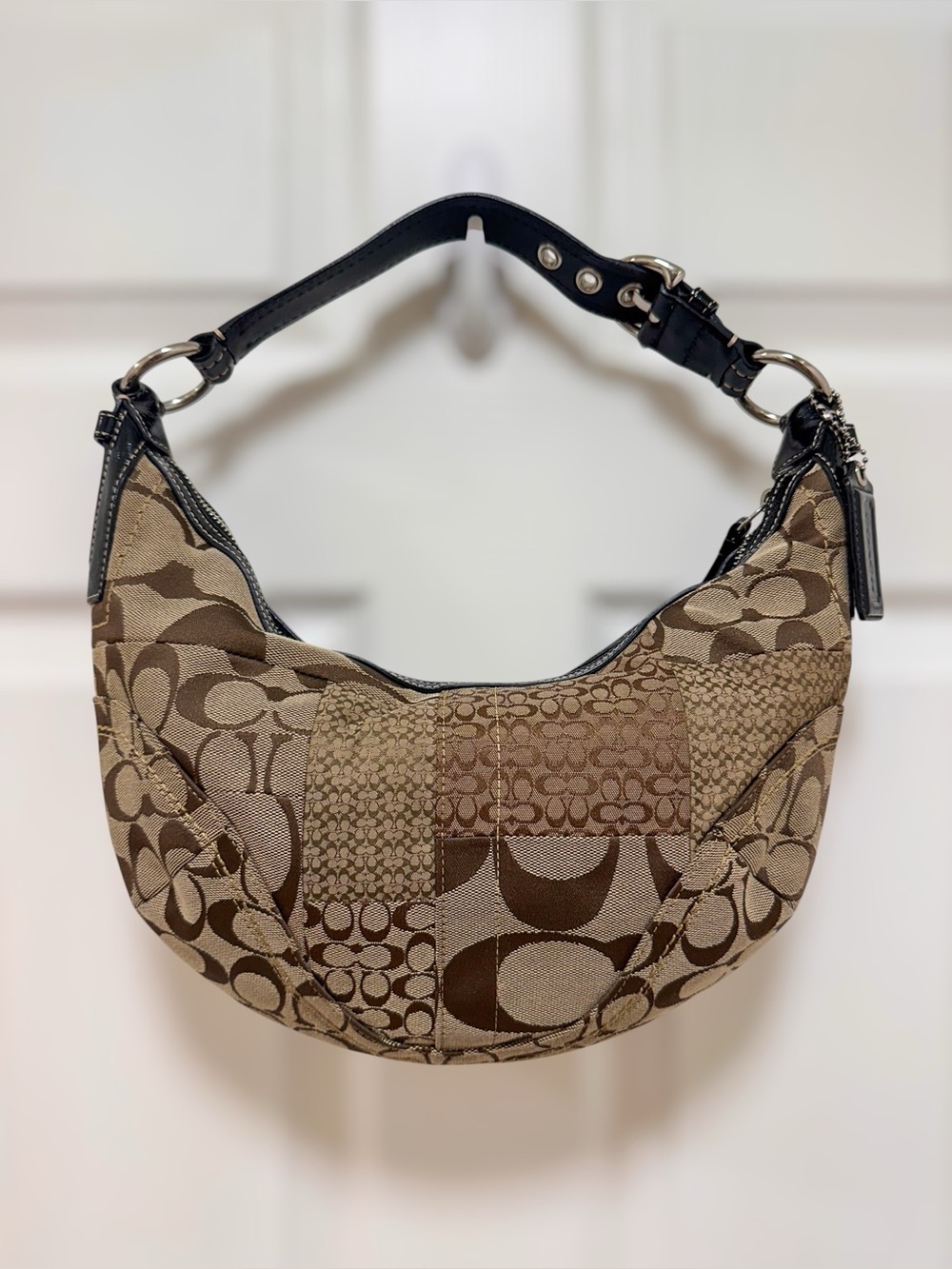 Coach Soho Crescent Hobo Bag Patchwork‎ Black Patent Leather Y2K